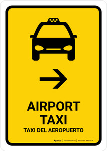 Airport Taxi With Right Arrow Yellow Bilingual Portrait - Wall Sign