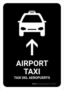 Airport Taxi With Up Arrow Black Bilingual Spanish Portrait - Wall Sign
