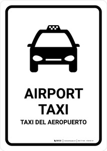 Airport Taxi White Bilingual Spanish Portrait - Wall Sign