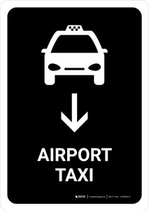 Airport Taxi With Down Arrow Black Portrait - Wall Sign