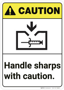 Caution: Sharps Handling ANSI - Wall Sign Caution: Sharps Handling ANSI - Wall Sign