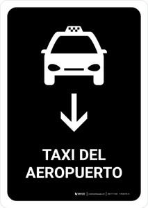 Airport Taxi With Down Arrow Black Spanish Portrait - Wall Sign