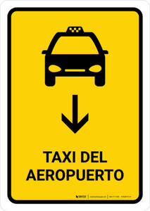 Airport Taxi With Down Arrow Yellow Spanish Portrait - Wall Sign