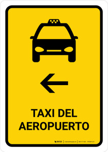 Airport Taxi With Left Arrow Yellow Spanish Portrait - Wall Sign