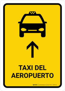 Airport Taxi With Up Arrow Yellow Spanish Portrait - Wall Sign