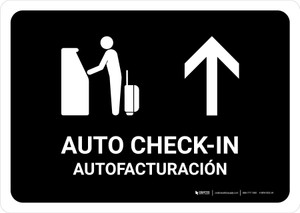 Auto Check In With Up Arrow Black Bilingual Spanish Landscape - Wall Sign