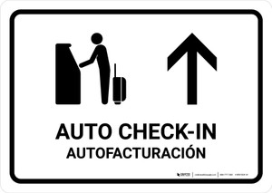 Auto Check In With Up Arrow White Bilingual Spanish Landscape - Wall Sign