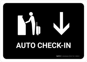 Auto Check In With Down Arrow Black Landscape - Wall Sign
