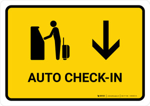 Auto Check In With Down Arrow Yellow Landscape - Wall Sign