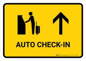 Auto Check In With Up Arrow Yellow Landscape - Wall Sign