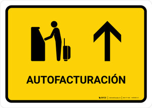 Auto Check In With Up Arrow Yellow Spanish Landscape - Wall Sign