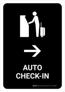 Auto Check In With Right Arrow Black Portrait - Wall Sign