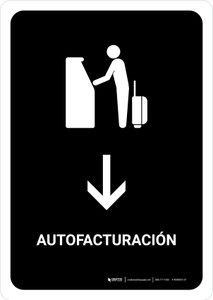 Auto Check In With Down Arrow Black Spanish Portrait - Wall Sign