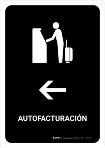 Auto Check In With Left Arrow Black Spanish Portrait - Wall Sign