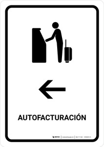 Auto Check In With Left Arrow White Spanish Portrait - Wall Sign
