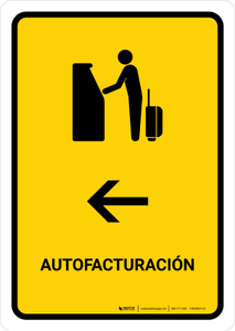Auto Check In With Left Arrow Yellow Spanish Portrait - Wall Sign