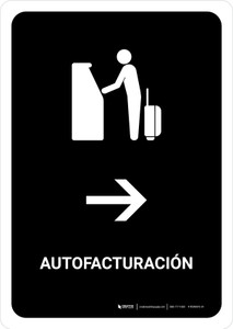 Auto Check In With Right Arrow Black Spanish Portrait - Wall Sign
