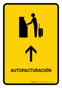 Auto Check In With Up Arrow Yellow Spanish Portrait - Wall Sign