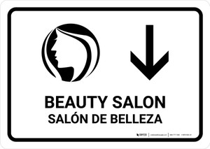 Beauty Salon With Down Arrow White Bilingual Spanish Landscape - Wall Sign