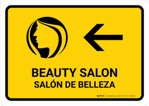Beauty Salon With Left Arrow Yellow Bilingual Spanish Landscape - Wall Sign