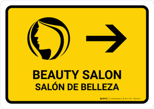 Beauty Salon With Right Arrow Yellow Bilingual Spanish Landscape - Wall Sign