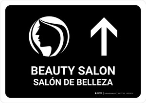 Beauty Salon With Up Arrow Black Bilingual Spanish Landscape - Wall Sign