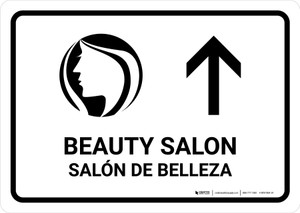 Beauty Salon With Up Arrow White Bilingual Spanish Landscape - Wall Sign