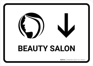 Beauty Salon With Down Arrow White Landscape - Wall Sign