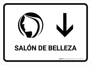 Beauty Salon With Down Arrow White Spanish Landscape - Wall Sign