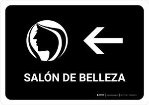 Beauty Salon With Left Arrow Black Spanish Landscape - Wall Sign