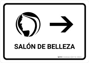 Beauty Salon With Right Arrow White Spanish Landscape - Wall Sign
