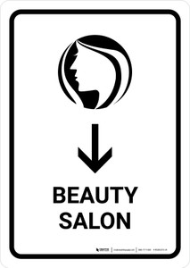 Beauty Salon With Down Arrow White Portrait - Wall Sign