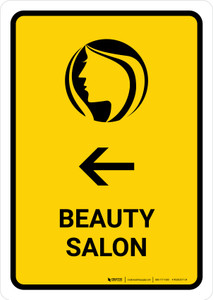 Beauty Salon With Left Arrow Yellow Portrait - Wall Sign