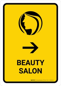 Beauty Salon With Right Arrow Yellow Portrait - Wall Sign