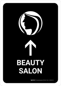Beauty Salon With Up Arrow Black Portrait - Wall Sign