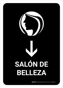 Beauty Salon With Down Arrow Black Spanish Portrait - Wall Sign
