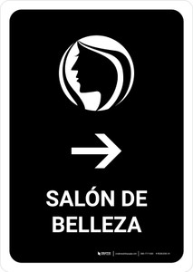 Beauty Salon With Right Arrow Black Spanish Portrait - Wall Sign