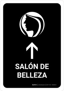 Beauty Salon With Up Arrow Black Spanish Portrait - Wall Sign