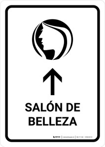 Beauty Salon With Up Arrow White Spanish Portrait - Wall Sign