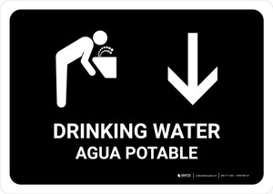 Drinking Water With Down Arrow Black Bilingual Spanish Landscape - Wall Sign