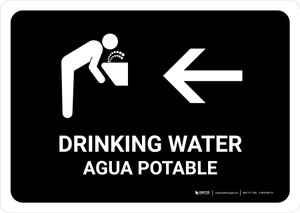 Drinking Water With Left Arrow Black Bilingual Spanish Landscape - Wall Sign