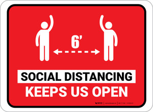 Social Distancing Keeps Us Open Red Rectangular - Floor Sign