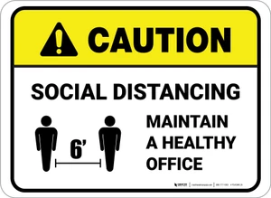 Caution: Social Distancing Maintain A Healthy Office Rectangular - Floor Sign