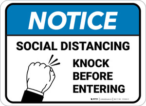 Notice: Social Distancing Knock Before Entering Rectangular - Floor Sign
