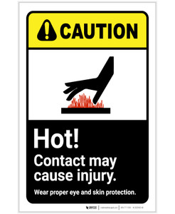 Caution: Hot! Contact May Cause Injury - Wear Proper PPE ANSI Portrait - Label