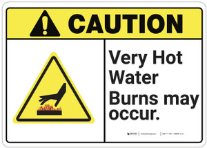 Caution: Very Hot Water Burns May Occur ANSI - Wall Sign