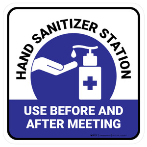 Hand Sanitizer Station - Use Before And After Meeting Purple Square - Floor Sign