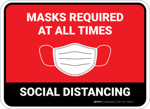Social Distancing Masks Required At All Times Red Rectangle - Floor Sign