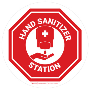 Stop Hand Sanitizer Station White Circular - Floor Sign