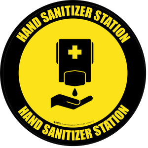 Hand Sanitizer Station Circular Yellow - Floor Sign